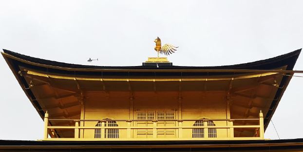 Photo: Detail of Kinkaku’s Hō-ō phoenix ornament at Rokuon-ji Temple with a cameo from a passing helicopter, (May 2018), Nicholas Lemon